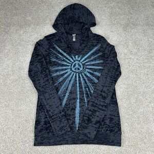 Coastal Classics Newport Beach Peace Sign Burnout Hoodie Gray Blue Large Boho